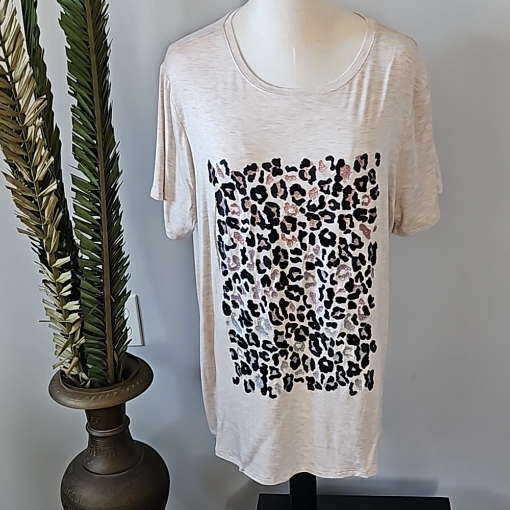 Apt.9 Ombre Glitter Leopard Print Short Sleeve Tee NWT
